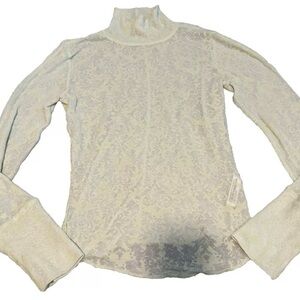 Intimately FREE PEOPLE Long Sleeve Yellow Sheer Floral Lace Pullover Shirt M